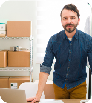 manager with boxes